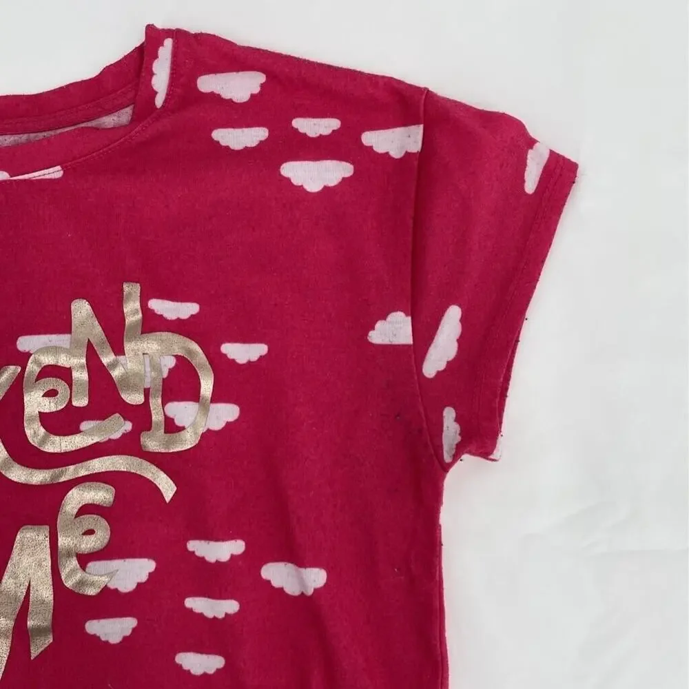 Dip Girls Graphic T-Shirt Pink White All Over Clouds Its Weekend Time Crew XL 16